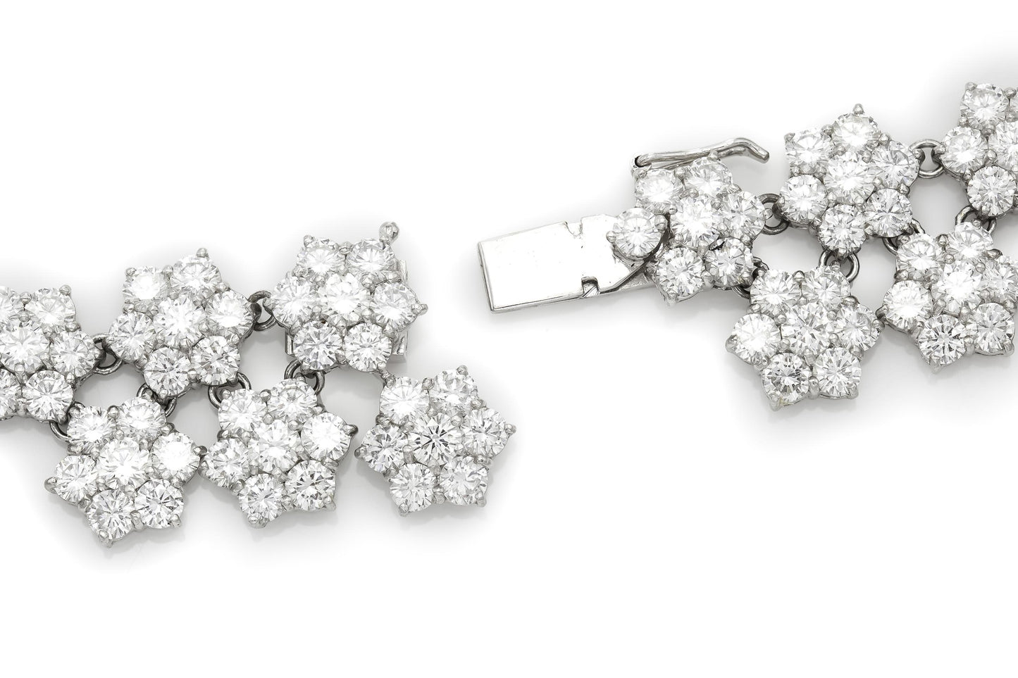 85.54 Carat Diamond Two Row Flowers Collar Necklace