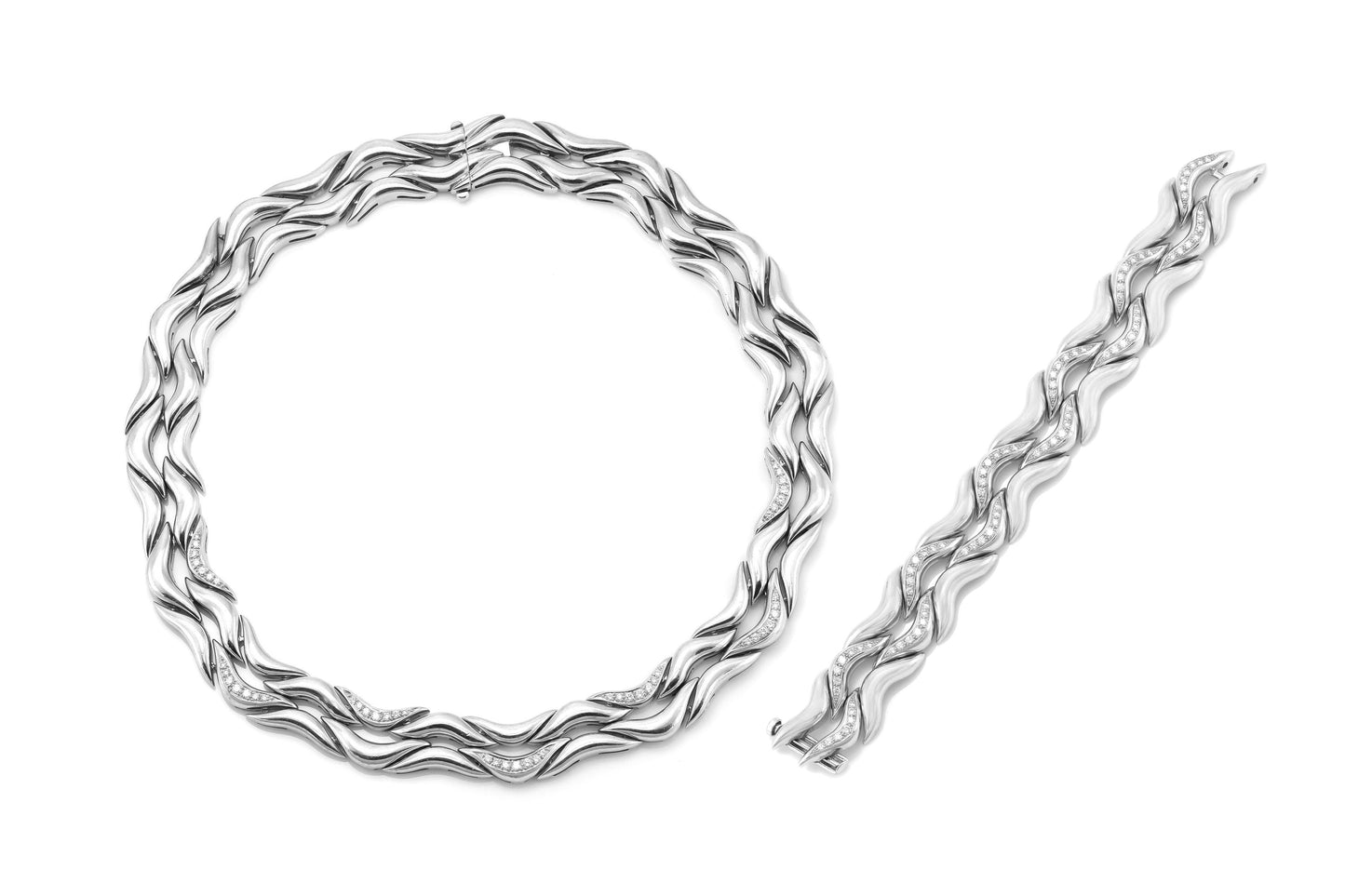 Vintage 1980s Gubelin White Gold and Diamond Necklace and Bracelet Set