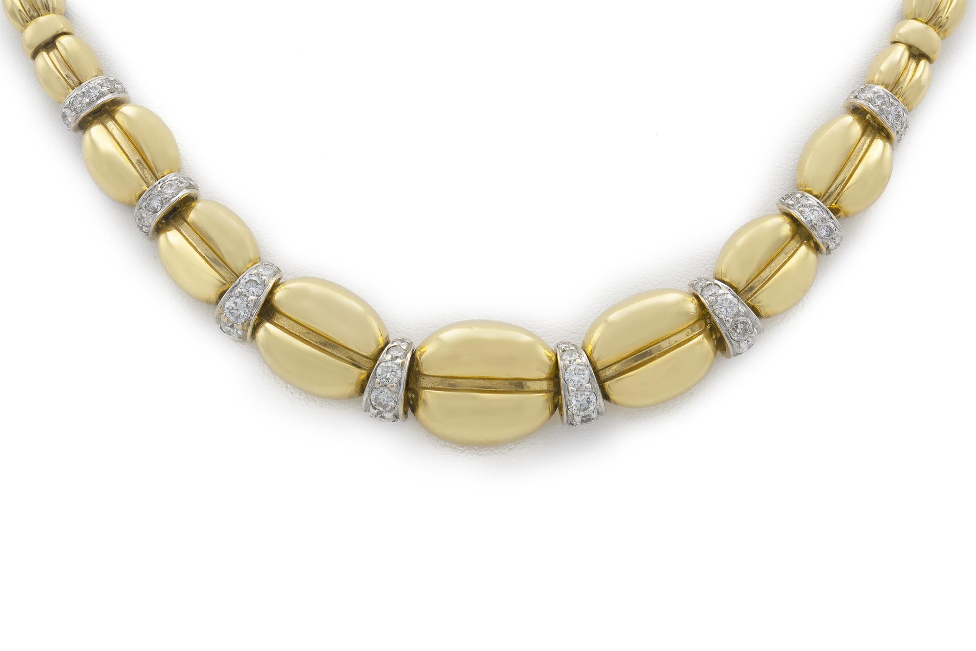 Vintage 1980s Gold Coffee Bean Links Necklace with Diamonds