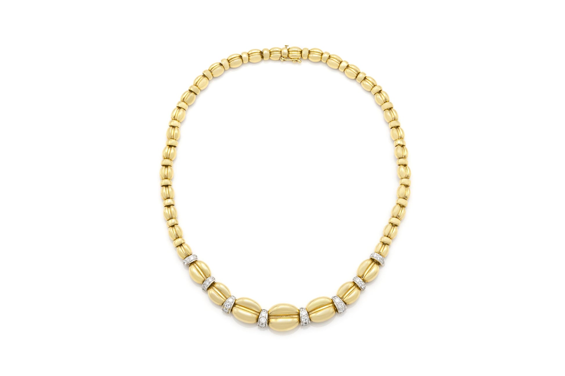 Vintage 1980s Gold Coffee Bean Links Necklace with Diamonds