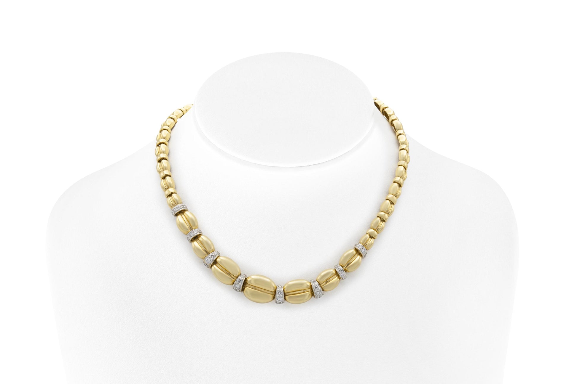 Vintage 1980s Gold Coffee Bean Links Necklace with Diamonds