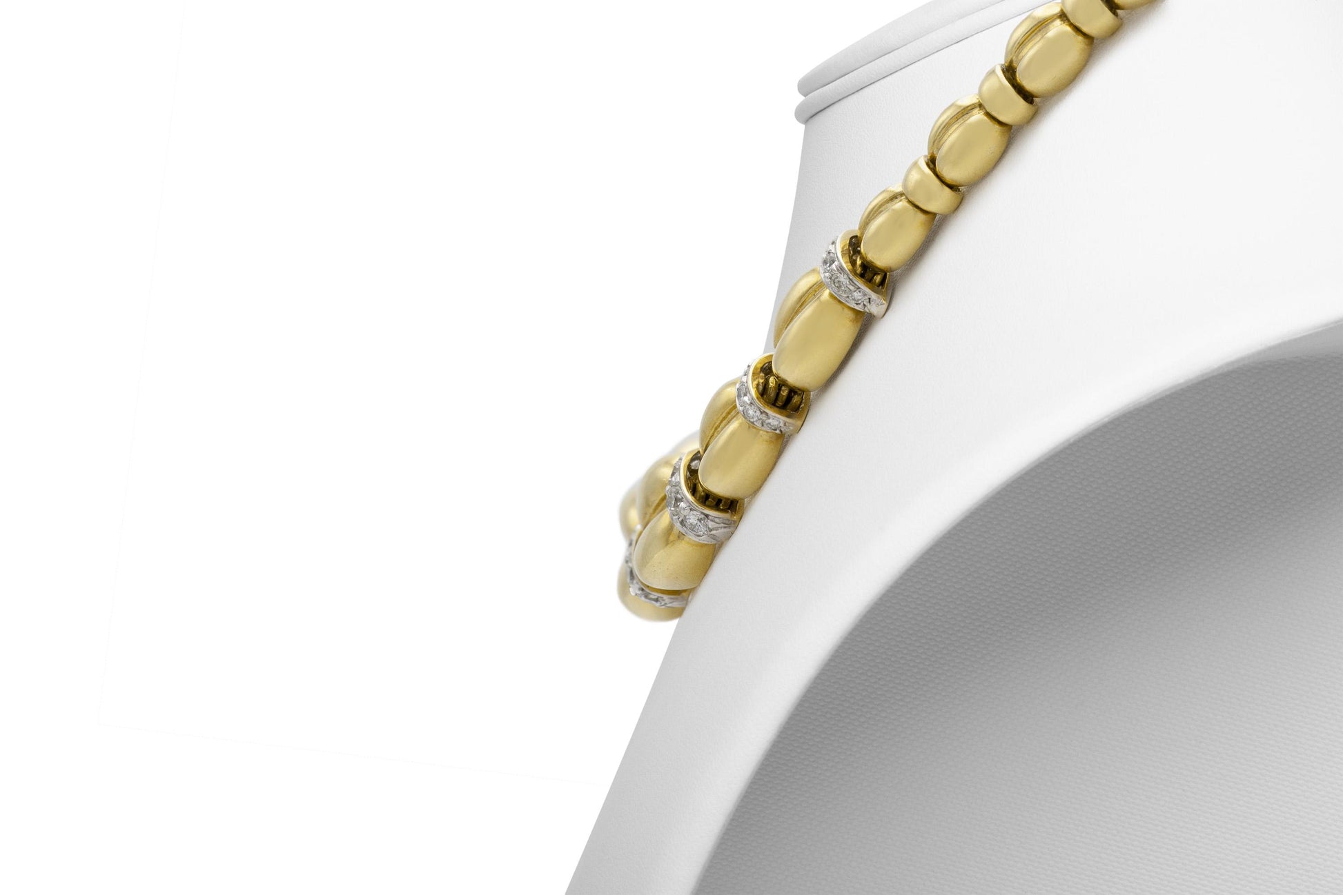 Vintage 1980s Gold Coffee Bean Links Necklace with Diamonds