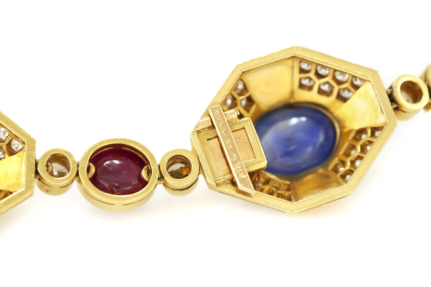 Vintage 1980s Bvlgari Cabochon Sapphire and Ruby Necklace with Diamonds