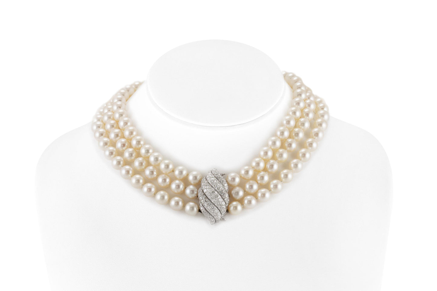 Vintage 1970s David Webb Pearl Choker with Diamonds