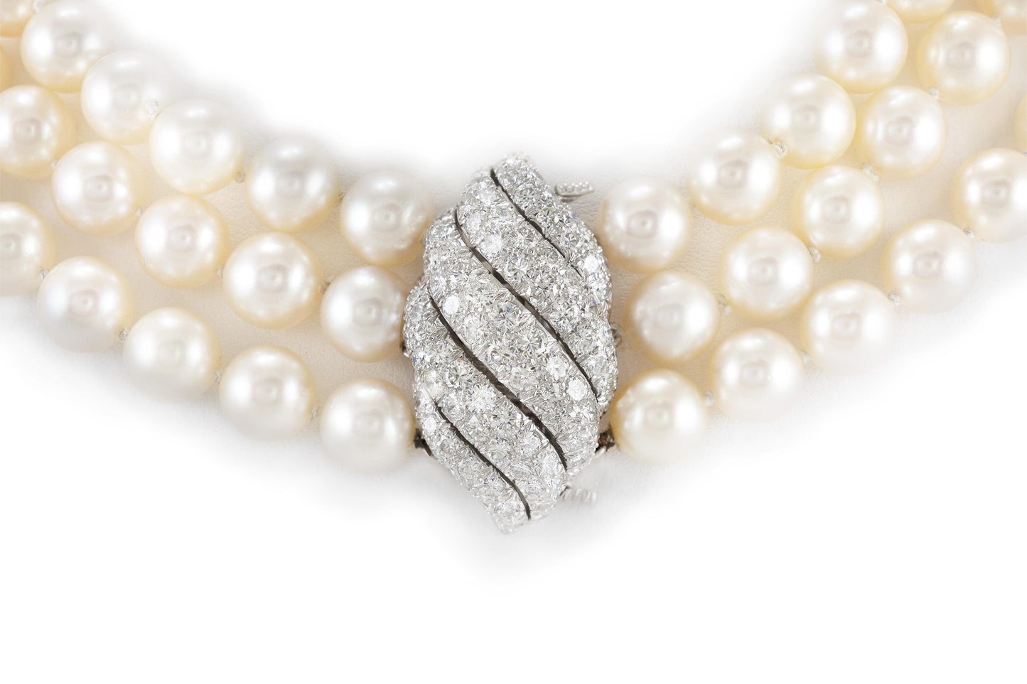 Vintage 1970s David Webb Pearl Choker with Diamonds