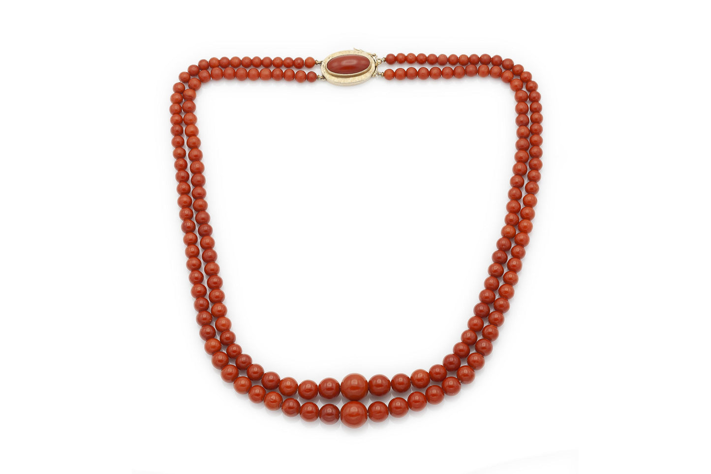Antique Victorian Double Strand Coral Beads Necklace