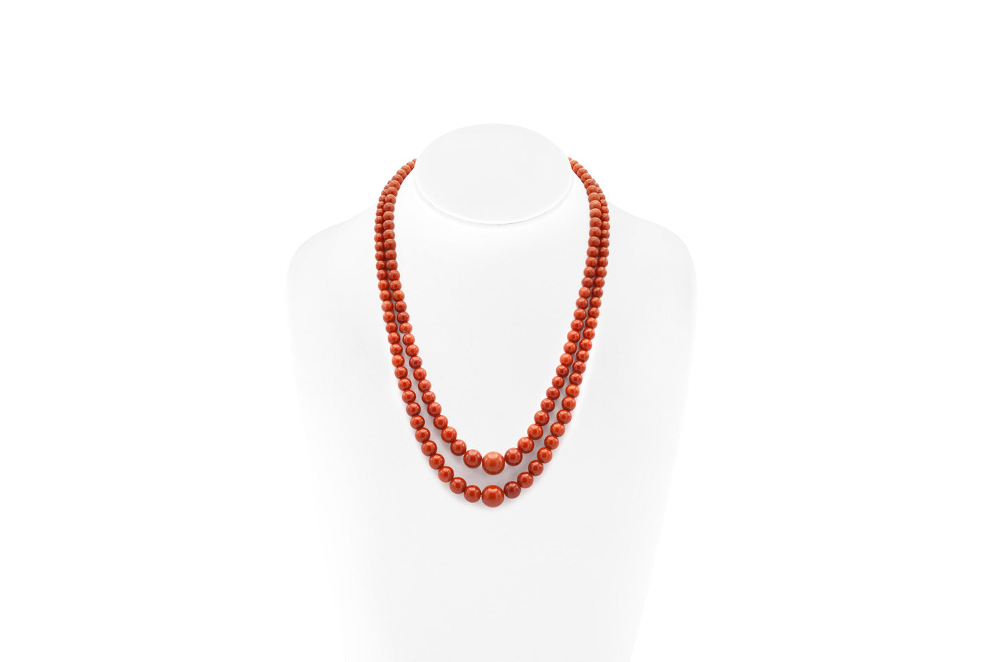 Antique Victorian Double Strand Coral Beads Necklace