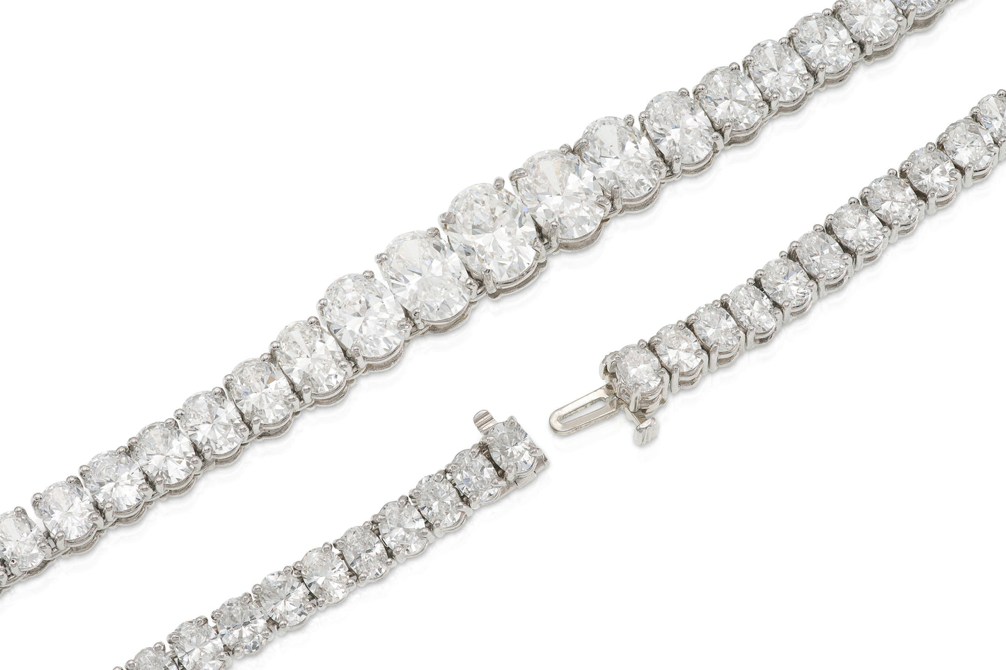 Vintage 1970s 46.50 Carat Oval Cut Diamond Riviera Necklace