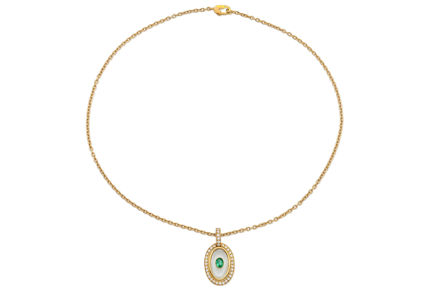 Vintage 1980s Crystal Emerald and Diamond Pendant Necklace