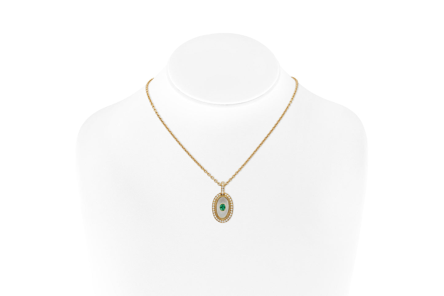 Vintage 1980s Crystal Emerald and Diamond Pendant Necklace