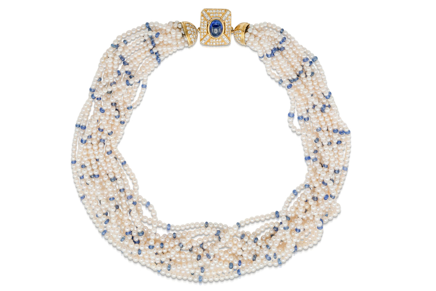 Vintage 1980s 3.00 Carat Sapphire and Pearls Necklace