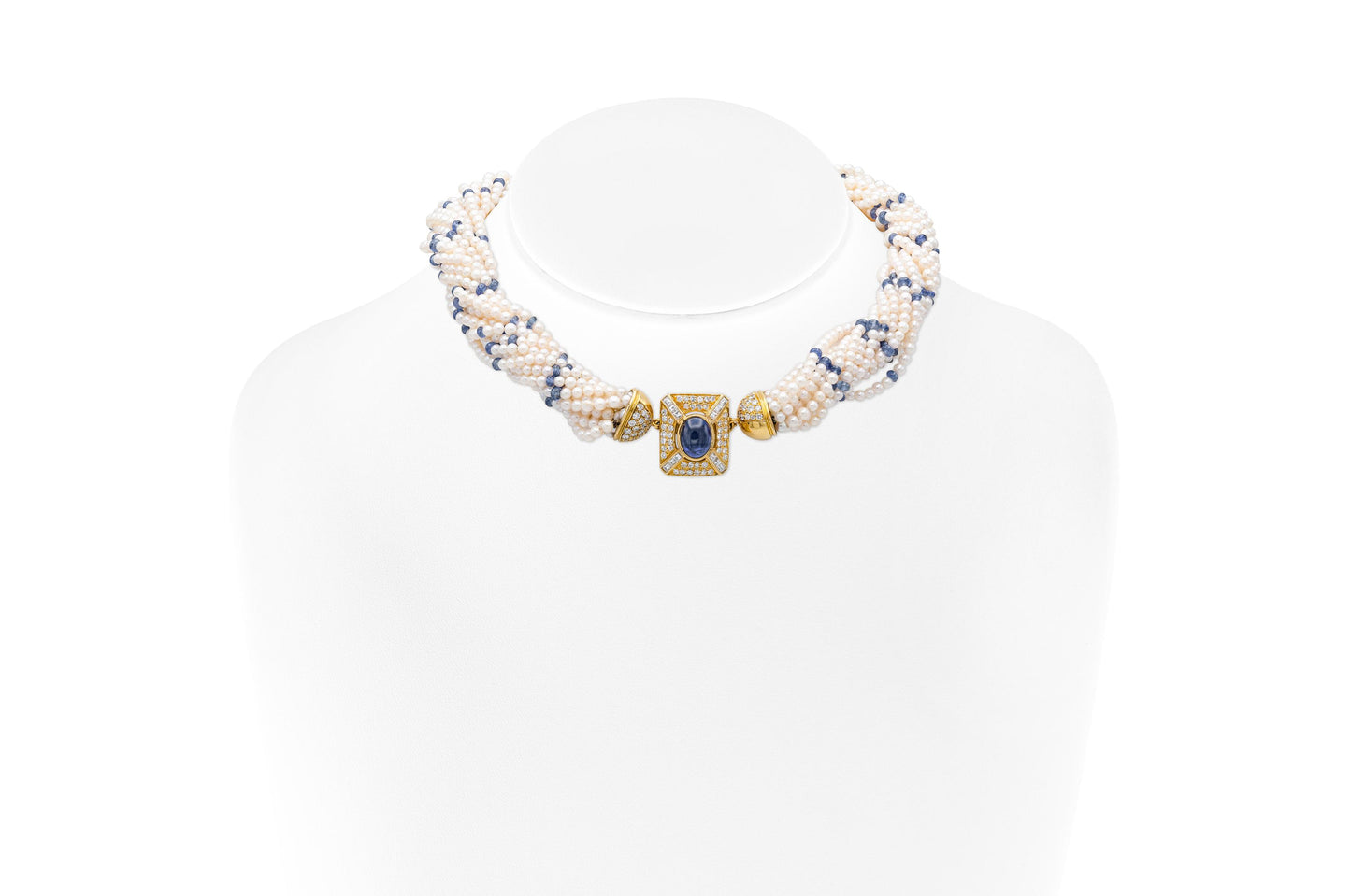 Vintage 1980s 3.00 Carat Sapphire and Pearls Necklace