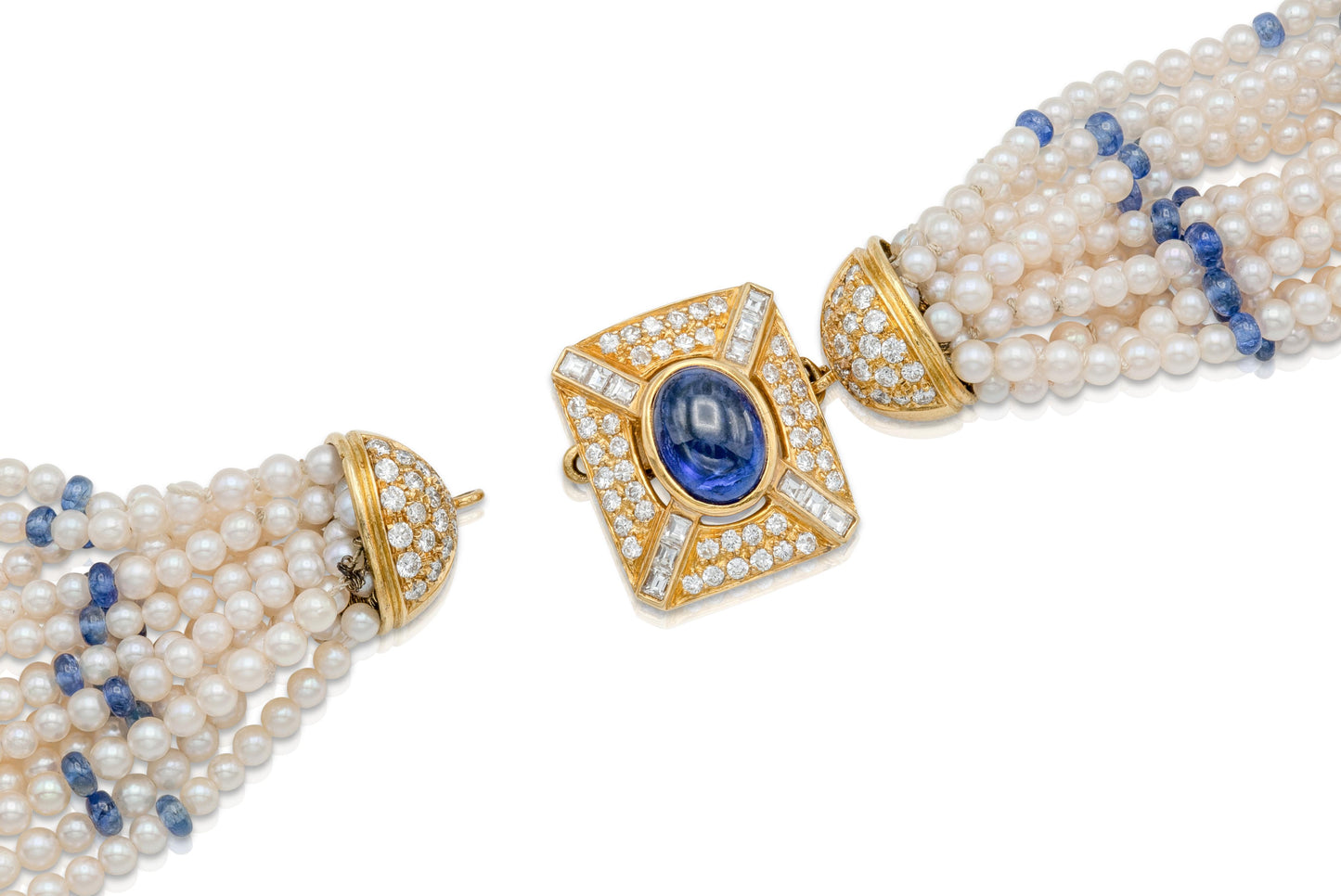 Vintage 1980s 3.00 Carat Sapphire and Pearls Necklace