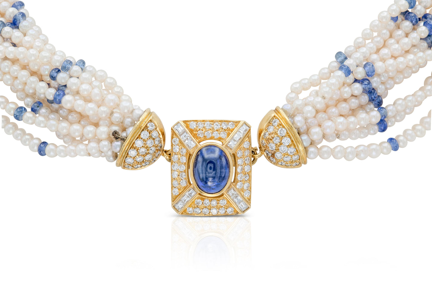 Vintage 1980s 3.00 Carat Sapphire and Pearls Necklace
