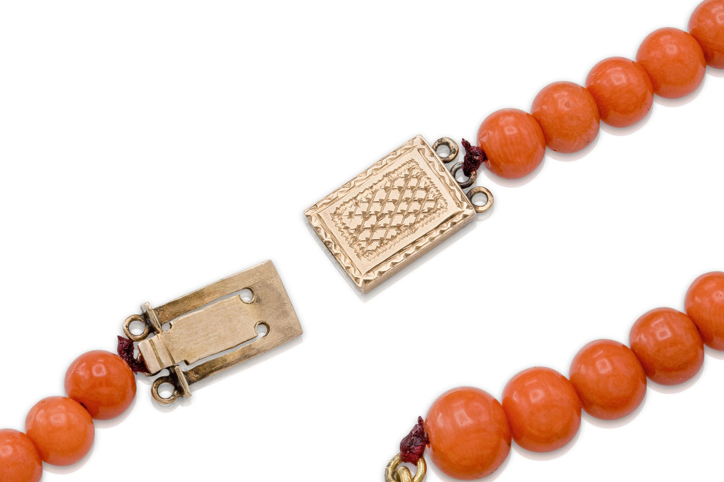 Antique Victorian Coral Beads Necklace with Diamonds