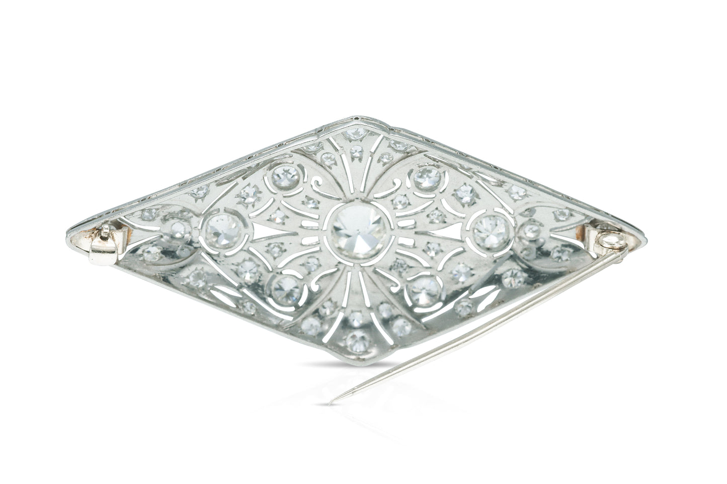 Antique Edwardian 1910s 4.50 Carat Diamond Lozenge Brooch