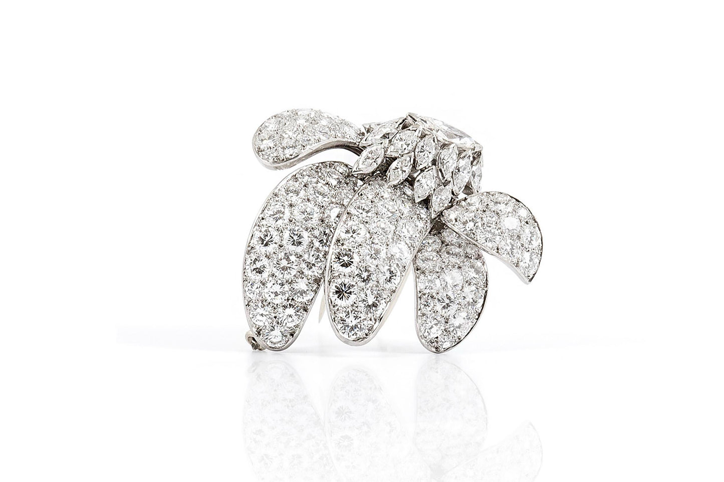 Vintage 1950s 9.20 Carat Diamond Flower Brooch