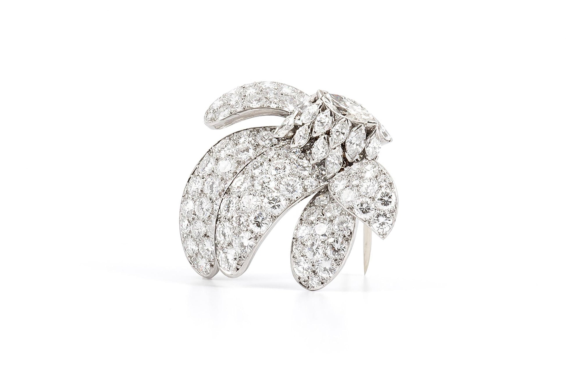 Vintage 1950s 9.20 Carat Diamond Flower Brooch