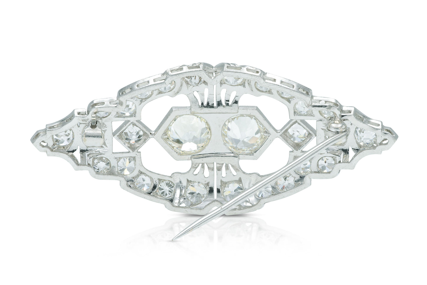 Antique Edwardian 1910s 5.15 Carat Old European cut Diamond Openwork Brooch