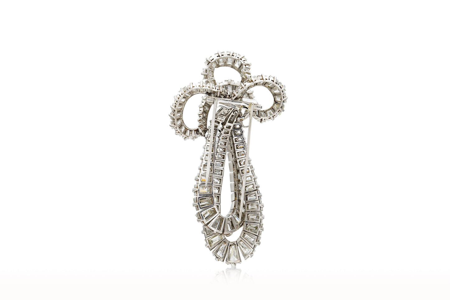 Antique Art Deco 1930s 70.00 Carat Baguette Cut Diamond Ribbon Brooch