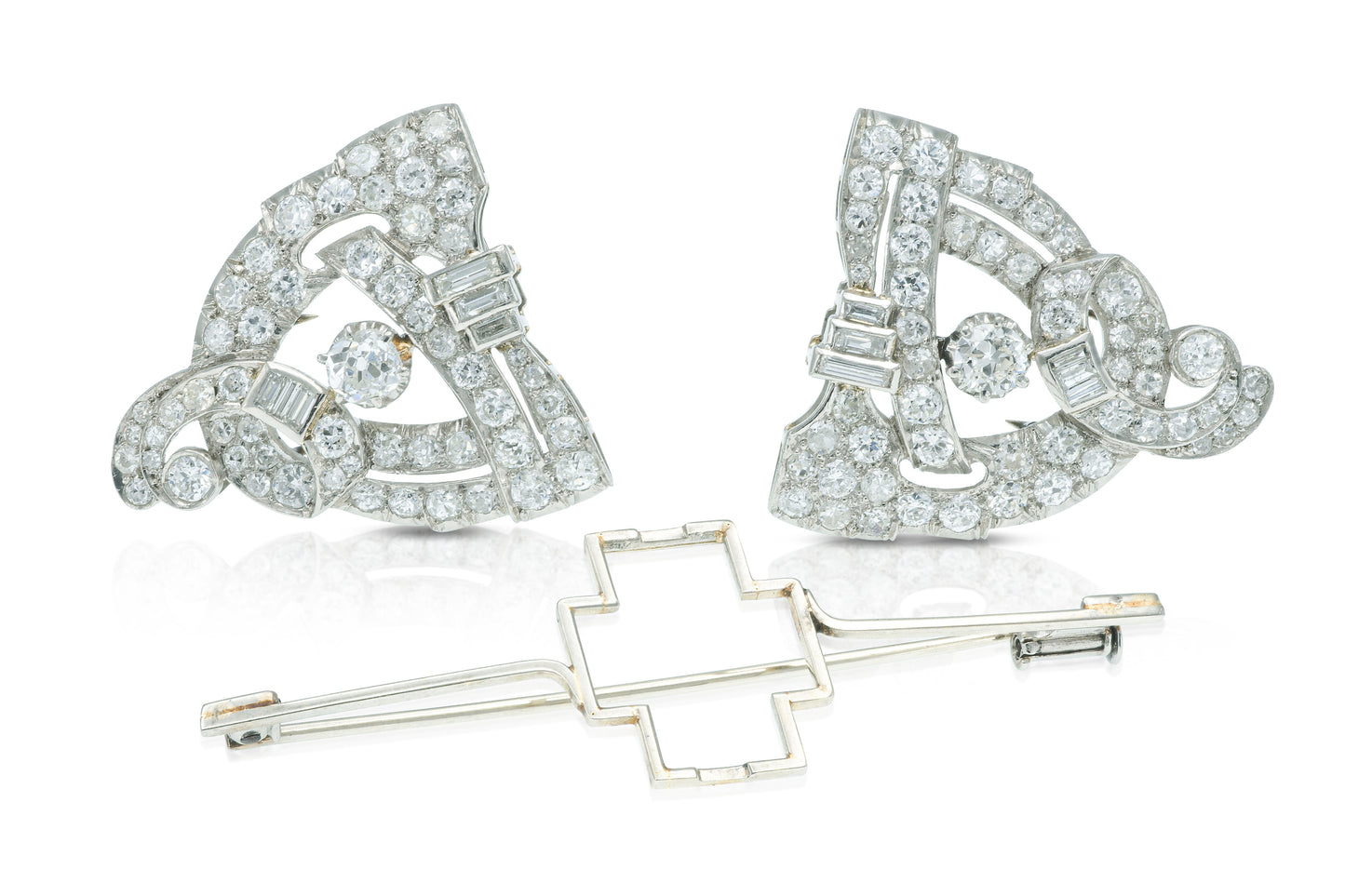 Antique Art Deco 1930s 6.00 Carat Diamond Double Clip Brooch