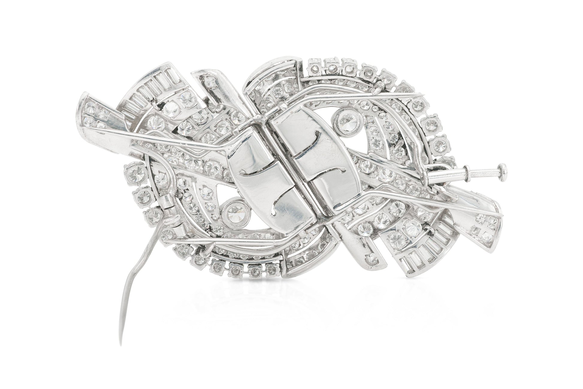 Vintage 1940s 21.00 Carat Diamond Double Clip Brooch