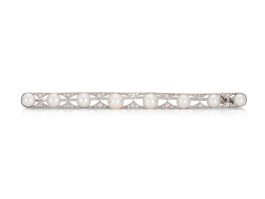 Antique Edwardian 1900s Pearl Bar Pin with Diamonds
