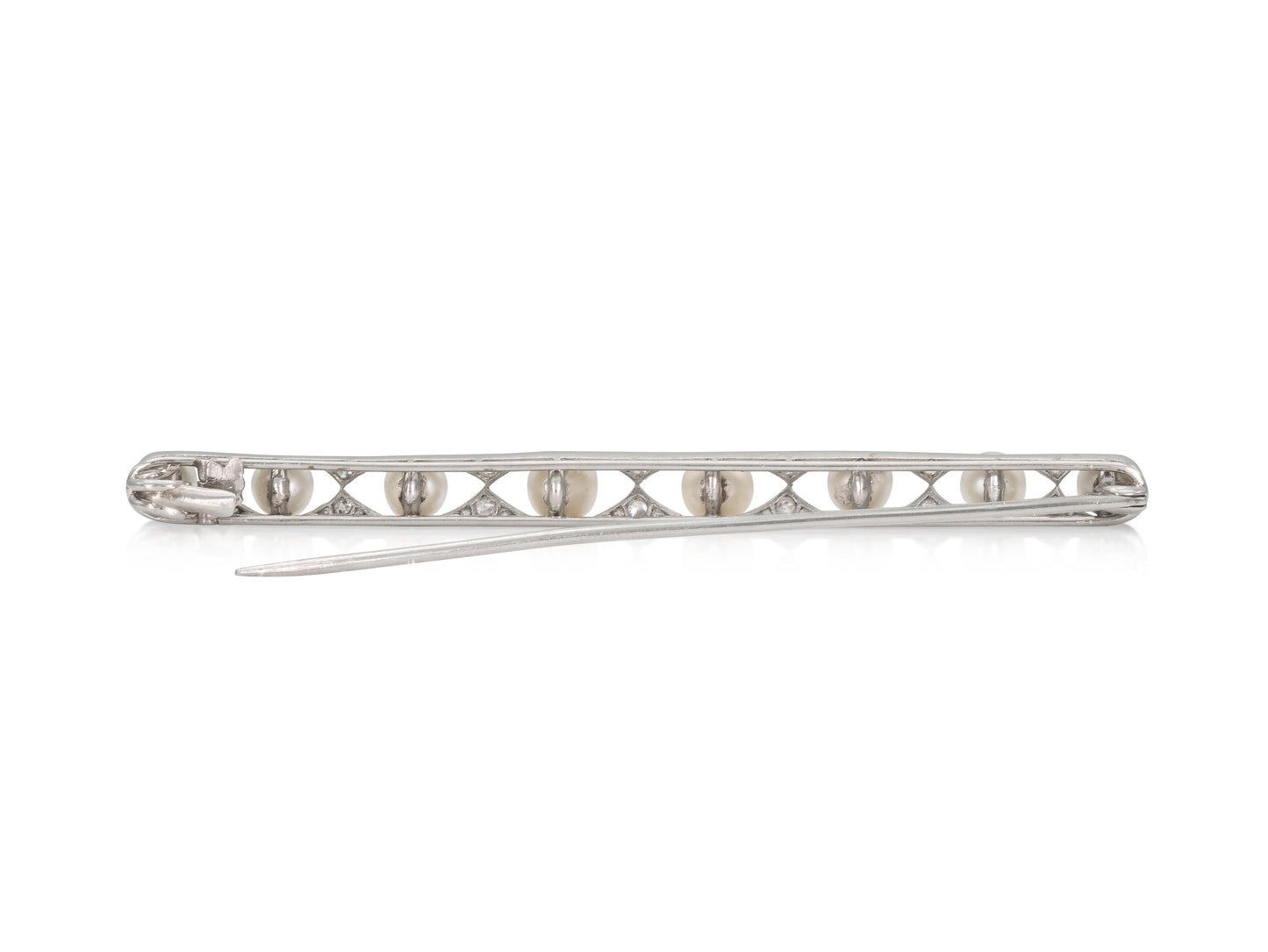 Antique Edwardian 1900s Pearl Bar Pin with Diamonds