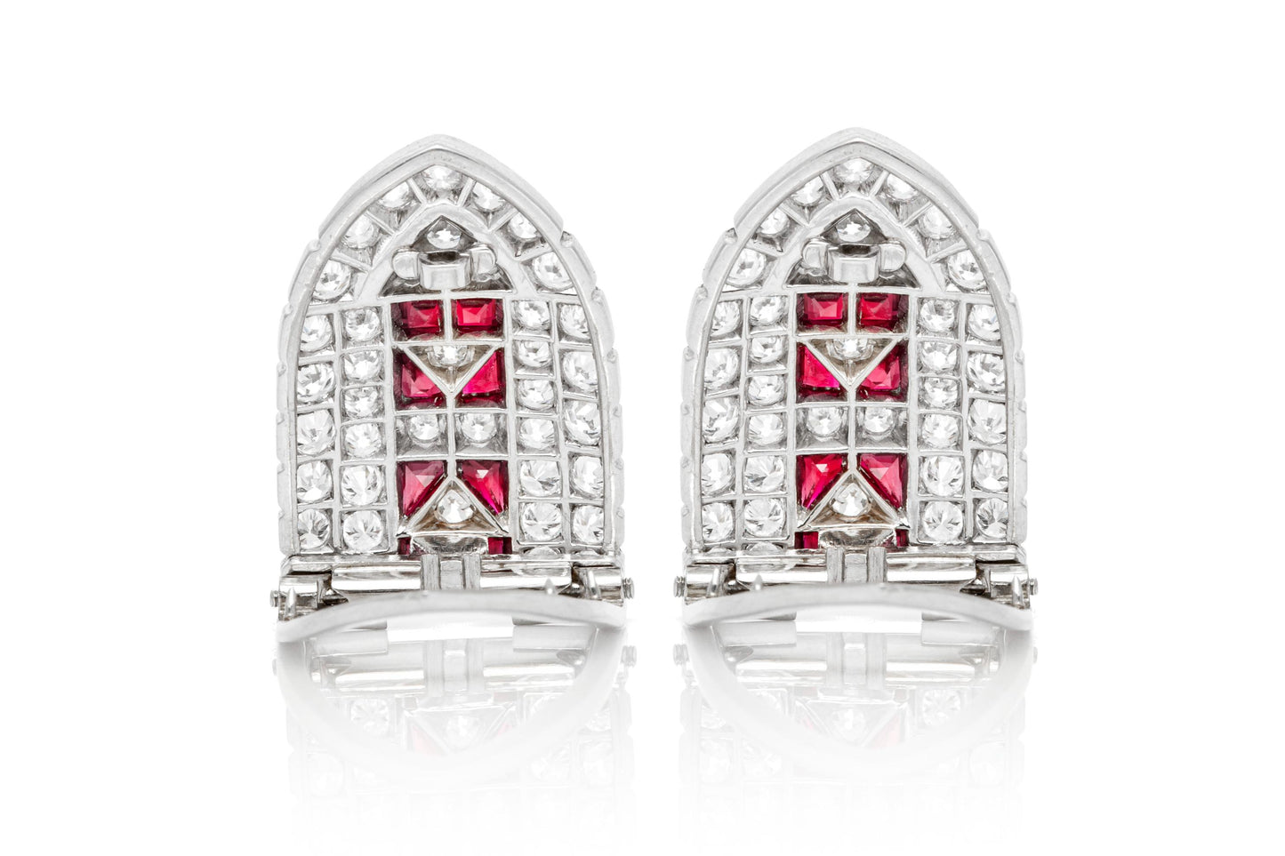 Antique Art Deco 1920s 10.00 Carat Diamond & Ruby Double Clips