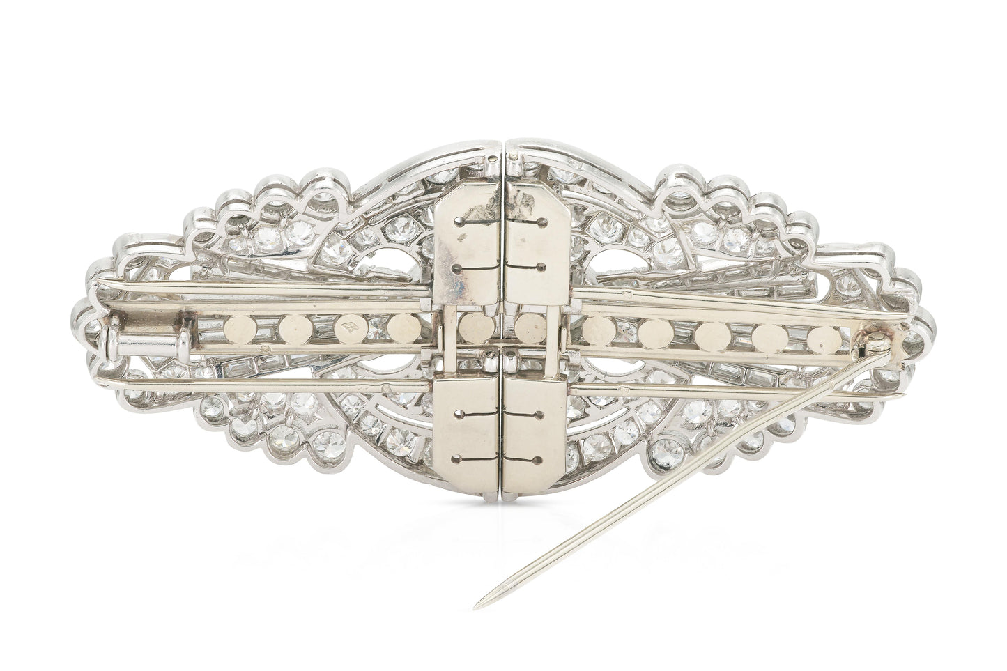 Antique Art Deco 1930s 19.90 Carat Diamond Double Clip Brooch
