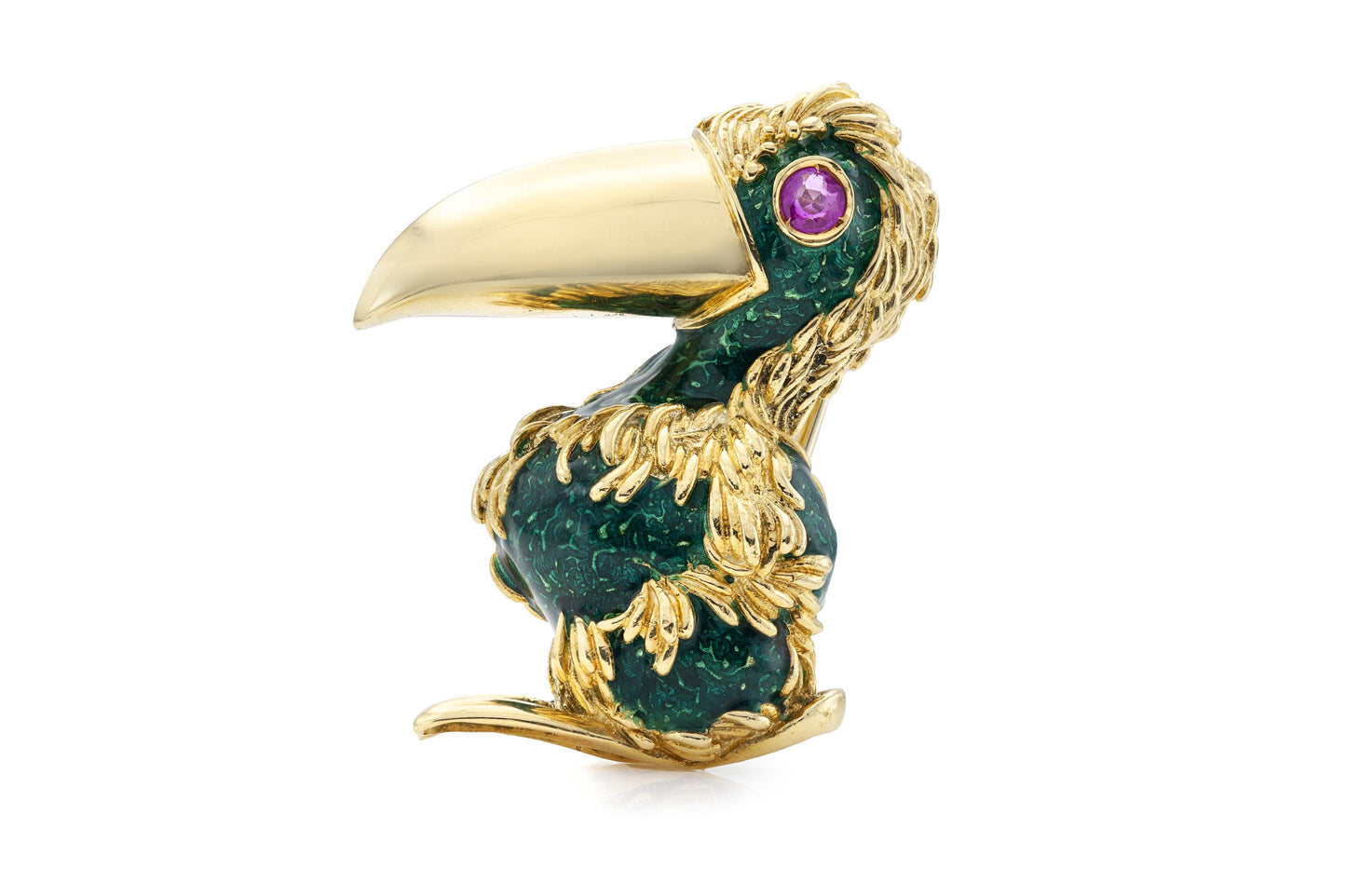 Vintage 1970s Frascarolo Tucan Brooch with Ruby