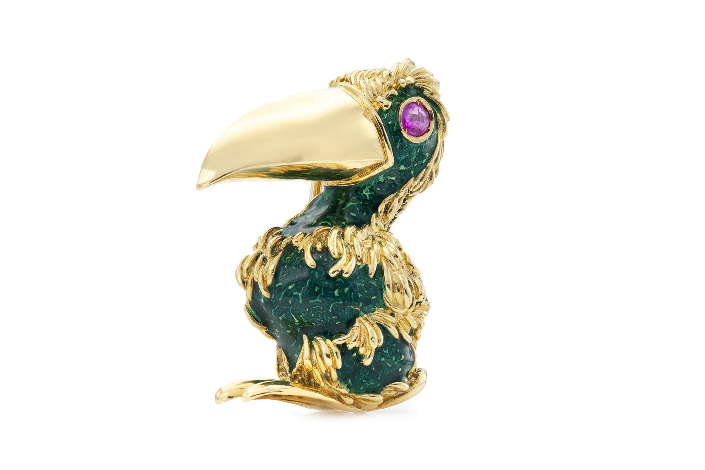 Vintage 1970s Frascarolo Tucan Brooch with Ruby