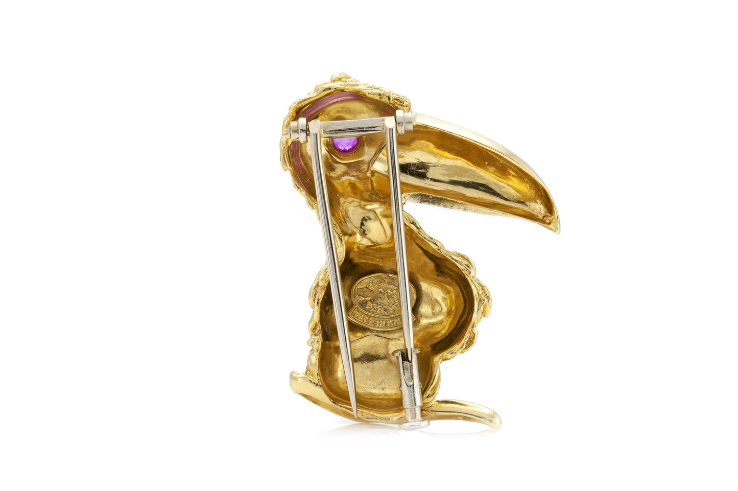Vintage 1970s Frascarolo Tucan Brooch with Ruby