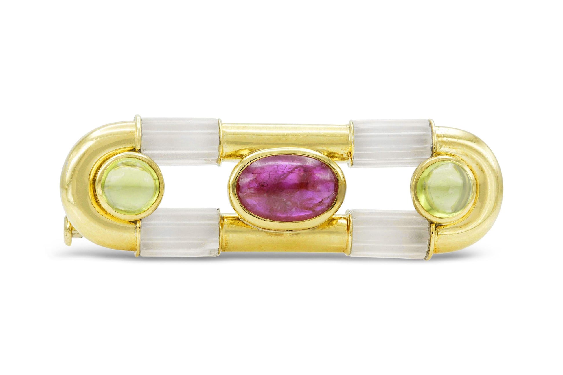 Vintage 1980s Bvlgari Cabochon Ruby Tourmaline and Crystal Pin