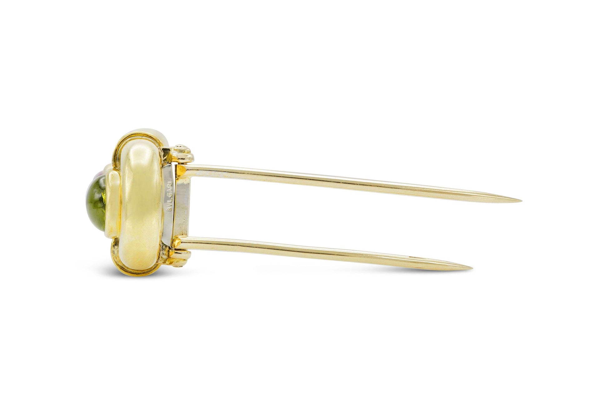 Vintage 1980s Bvlgari Cabochon Ruby Tourmaline and Crystal Pin