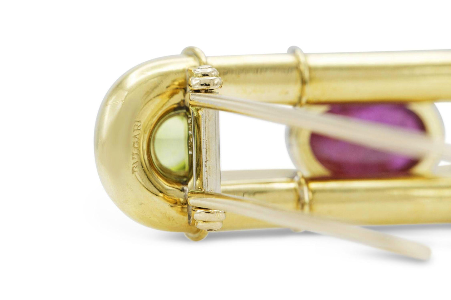 Vintage 1980s Bvlgari Cabochon Ruby Tourmaline and Crystal Pin