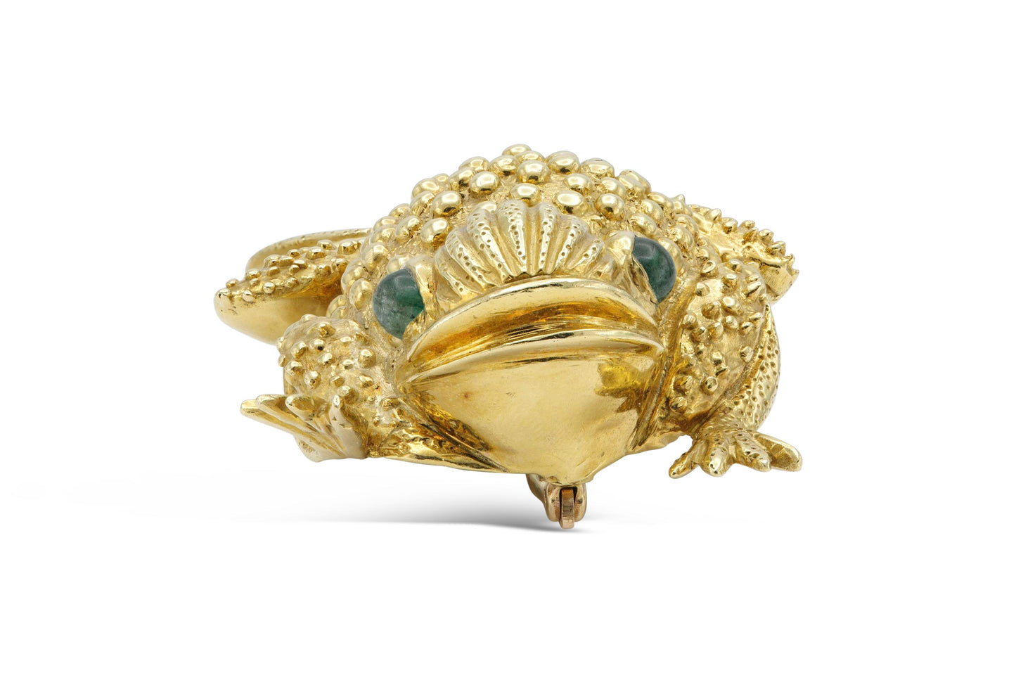 Vintage 1970s Frog Brooch with Emeralds