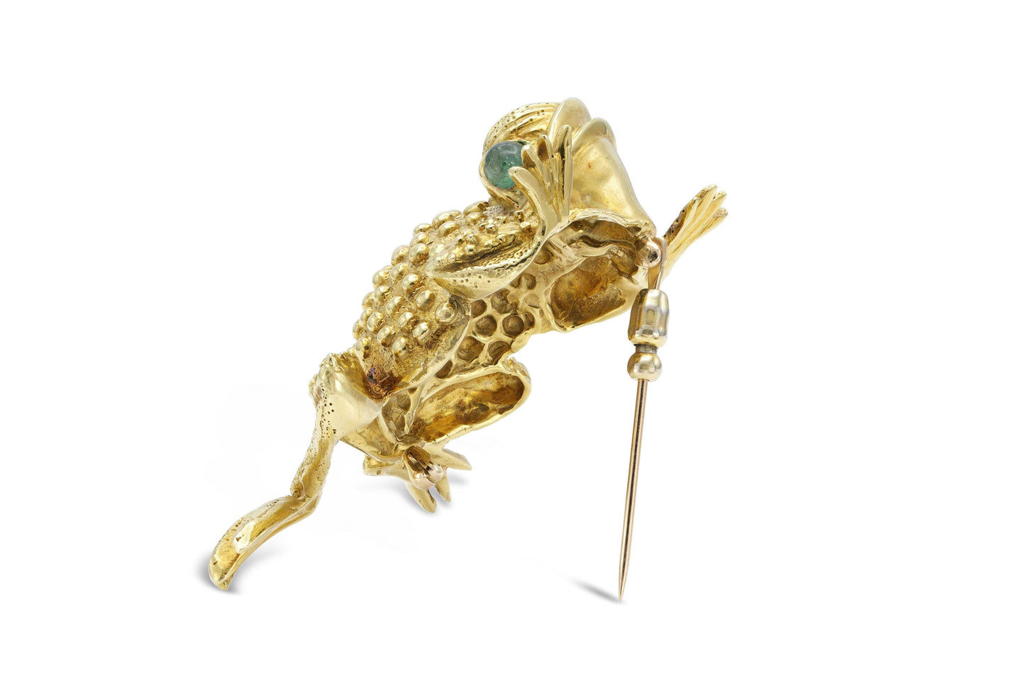 Vintage 1970s Frog Brooch with Emeralds