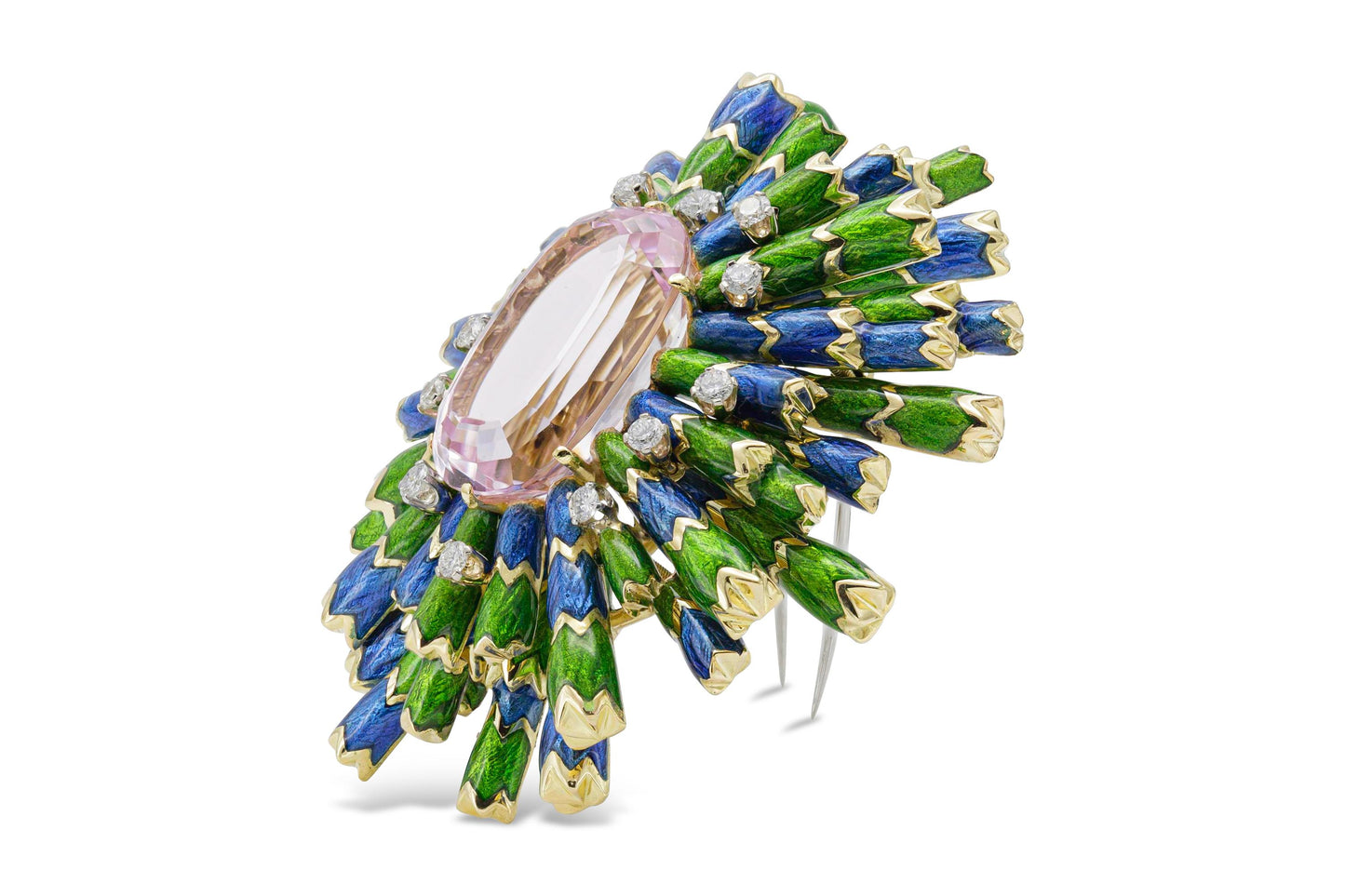 Vintage 1960s David Webb Kunzite Diamond and Enamel Brooch