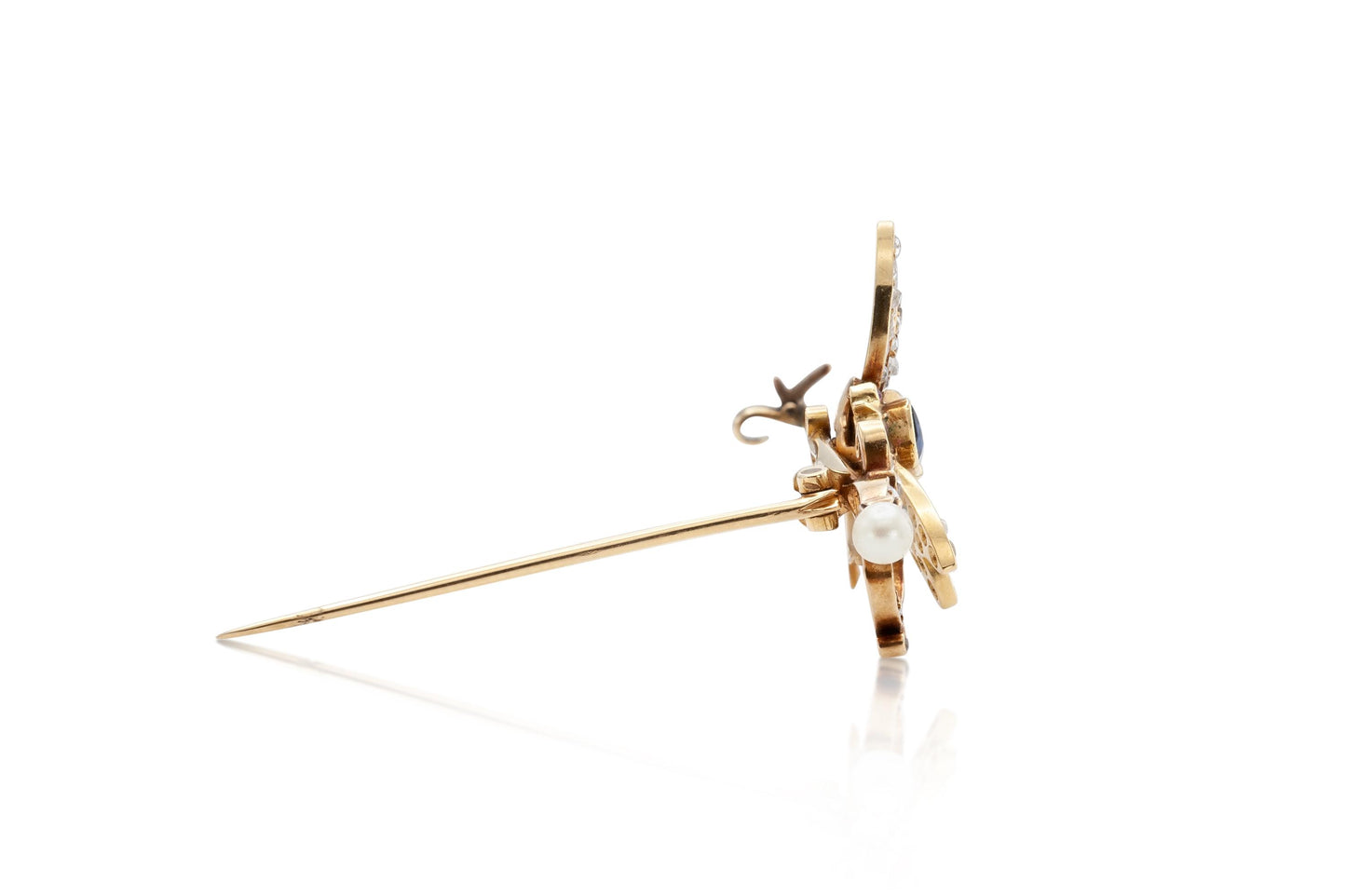 Antique Victorian Red Spinel Bug and Sword Stick Pin with Sapphire and Diamonds