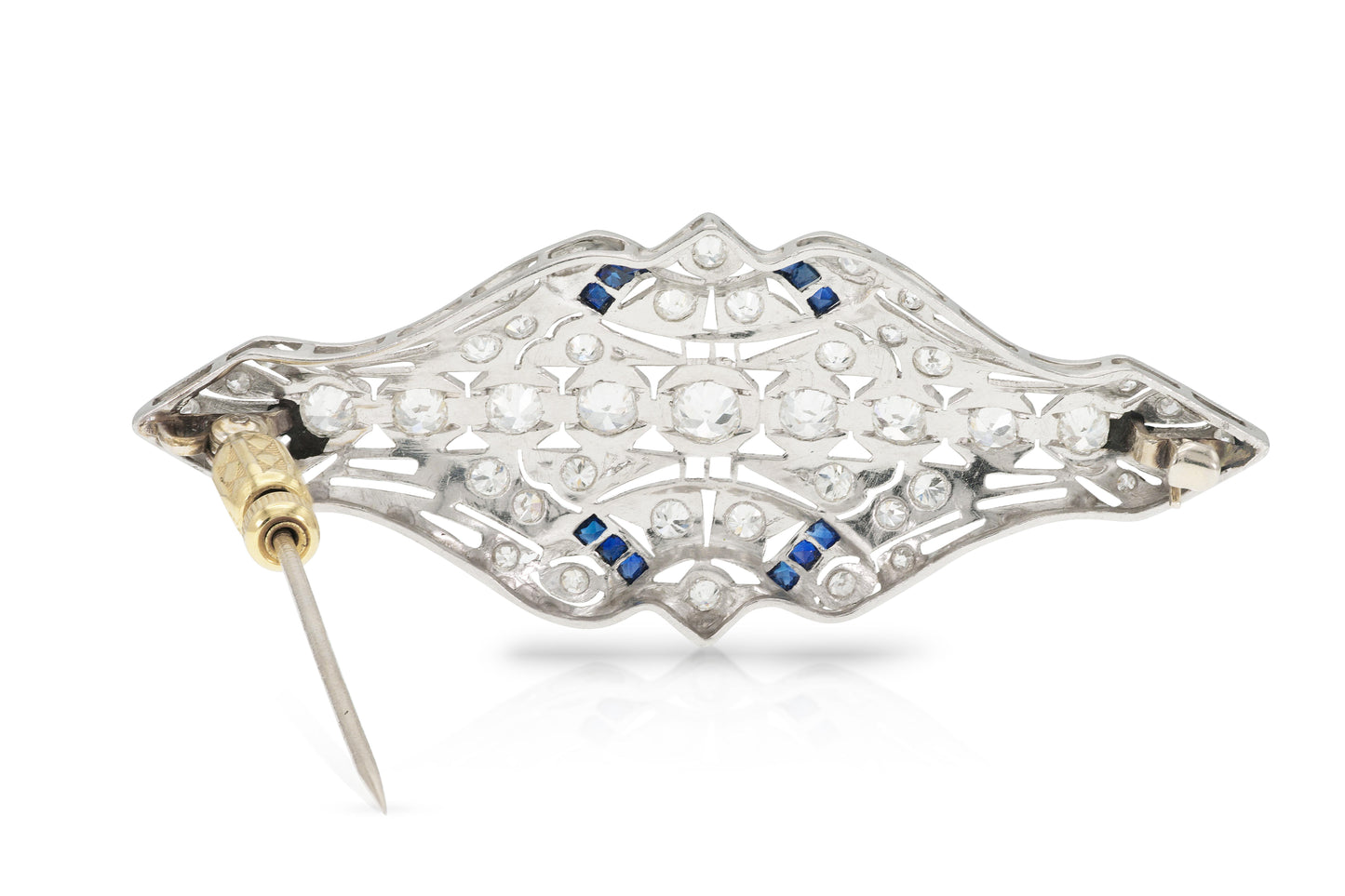 Antique Edwardian 1910s 3.00 Carat Diamond Brooch with Sapphires