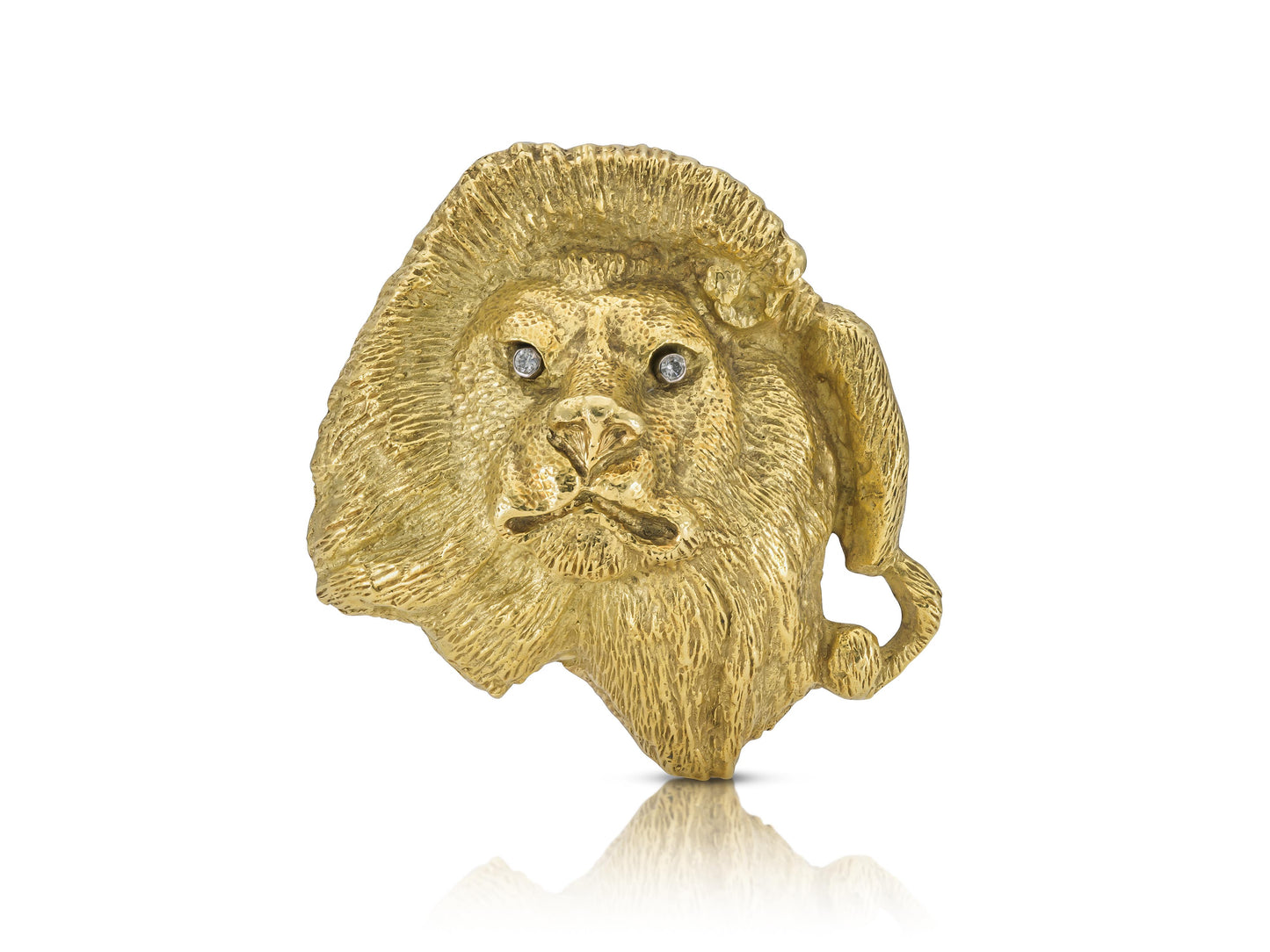 Vintage 1970s Gold Lion Belt Buckle with Diamonds