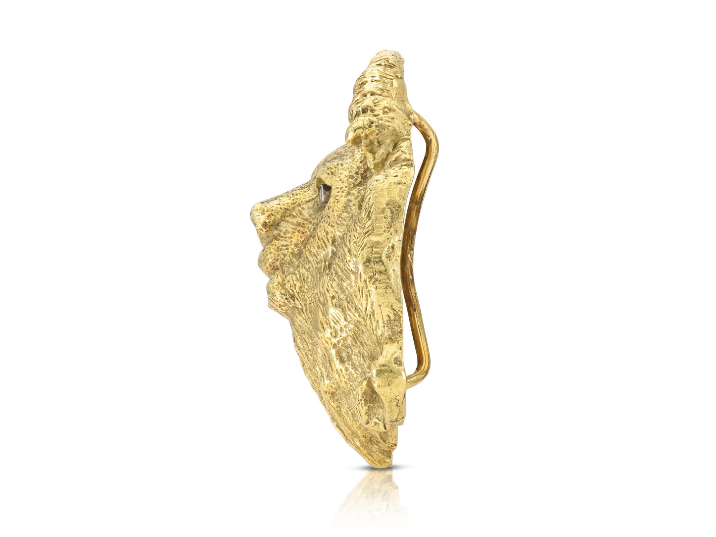 Vintage 1970s Gold Lion Belt Buckle with Diamonds