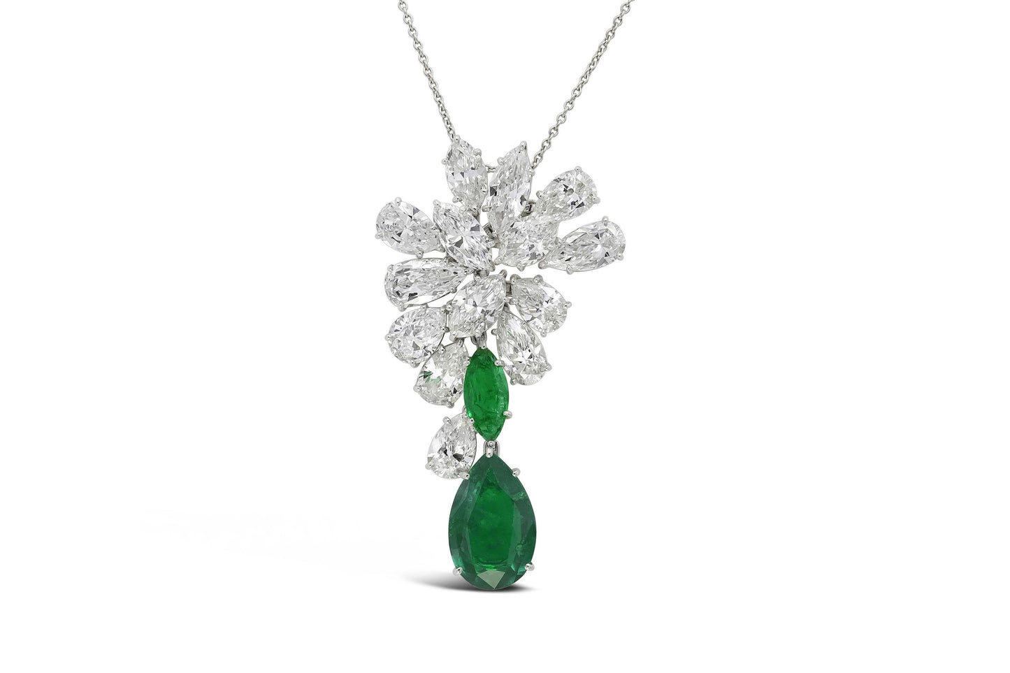 Vintage 1960s Harry Winston Diamond Cluster and Emerald Drop Brooch Pendant