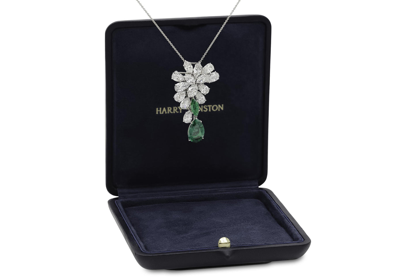Vintage 1960s Harry Winston Diamond Cluster and Emerald Drop Brooch Pendant