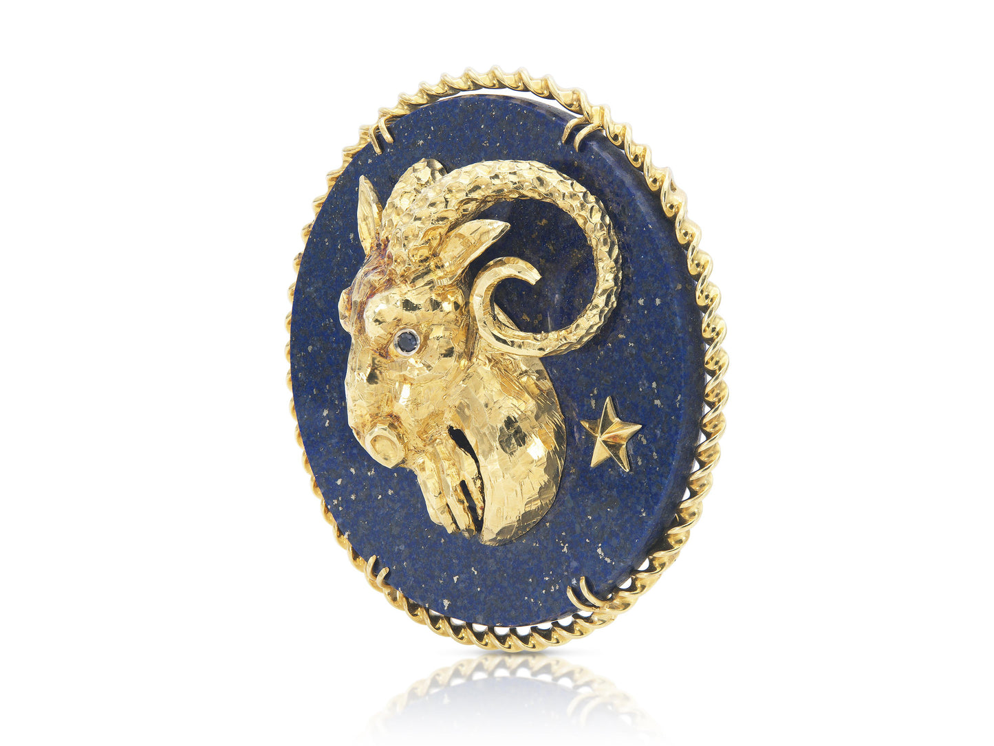 Vintage 1970s Lapis Lazuli and Gold Aries Zodiac Pendant