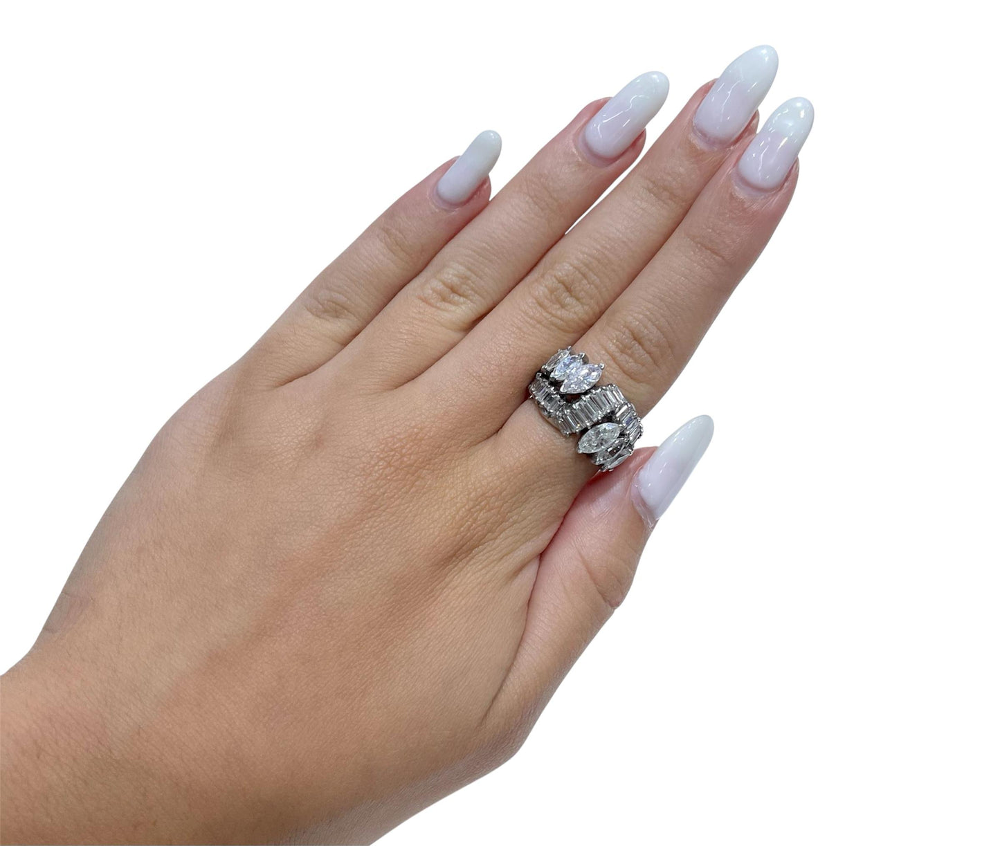Vintage 1950s 5.00 Carat Marquise and Baguette Cut Diamonds Ring