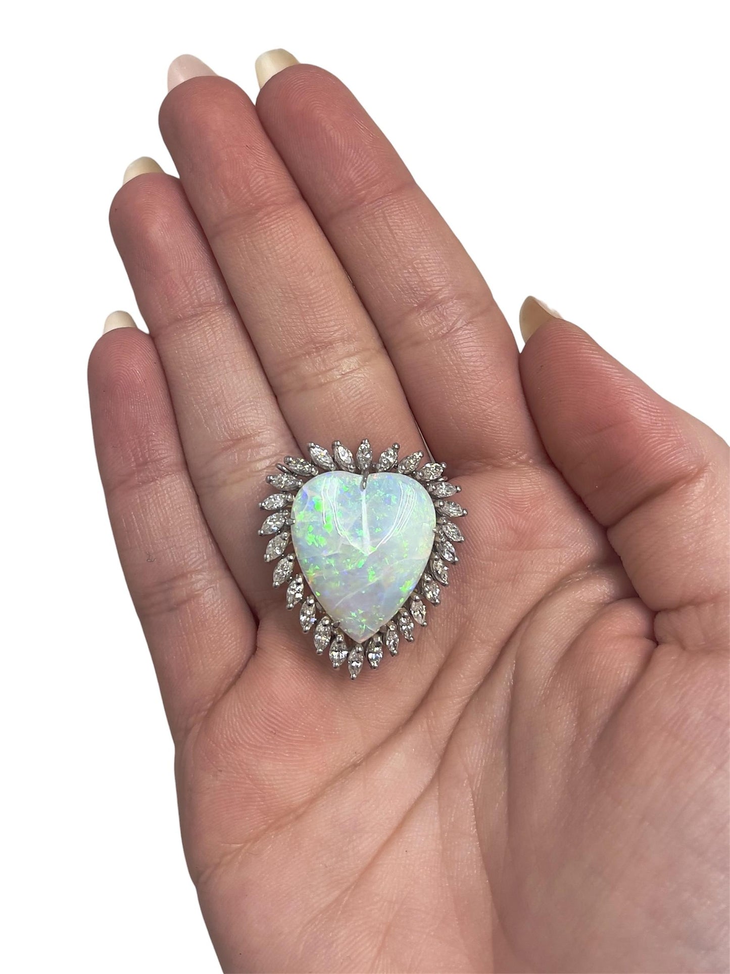 Vintage 1950s 10.00 Carat Opal and Diamond Heart Pendant