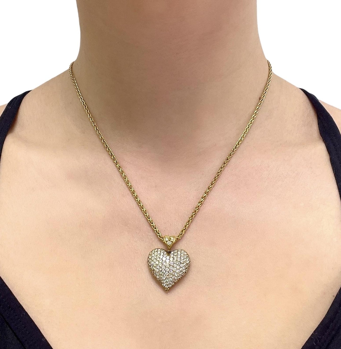 3.50 Carat Diamond Pave Puff Heart Pendant Necklace