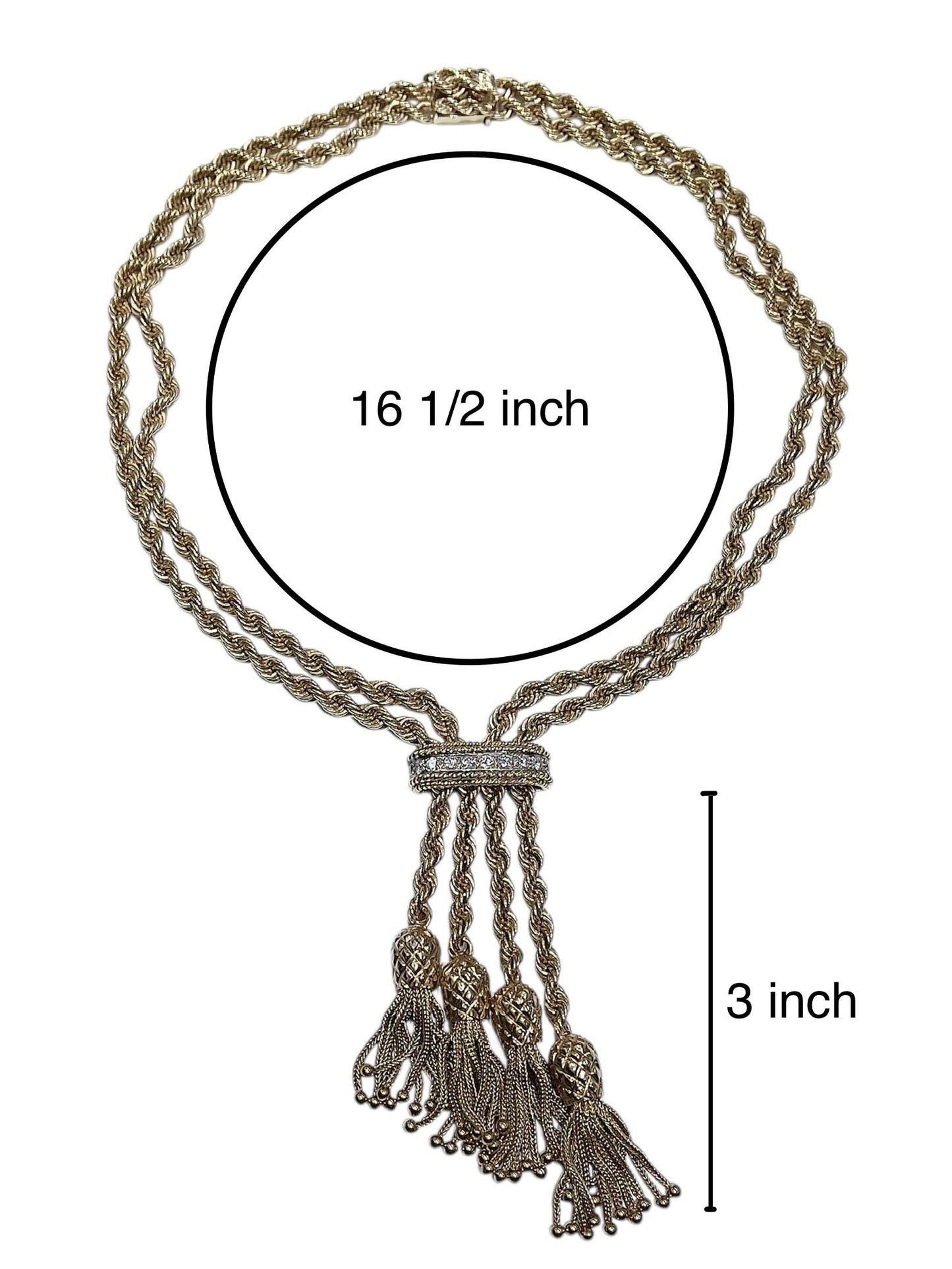 Vintage 1940s Pineapple Tassel Rope Chain Necklace with Diamonds